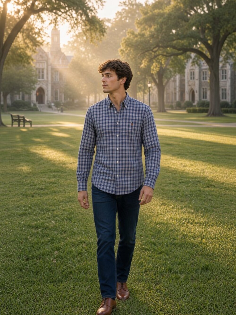 Polo Ralph Lauren Men Blue Plaid Classic Fit Button Down Soft Cotton Shirt US XS